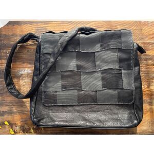 VTG Vera Pelle Genuine Leather Woven Patchwork Crossbody Bag Purse